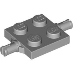 4600-86 Platte plaat 2x2 met 2 wielhouders (pinnen) grijs, licht (blauwachtig) NIEUW *1B266