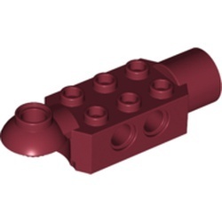 47454-59G Technic, steen 2x3 met pingaten en rotatie ball half horizontaal en rotatie socket rood, donker gebruikt *
