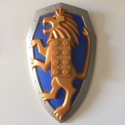 53347pb01-84G Groot schild leeuw op blauwe achtergrond koper gebruikt *0L0000