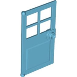 60623-156 Deur 1x4x6 met 4 raampjes, deurknop voor in frame blauw, middenazuur NIEUW *1B276