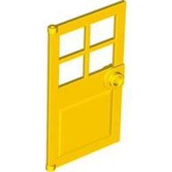 60623-3G Deur 1x4x6 met 4 raampjes, deurknop voor in frame geel gebruikt *1C031