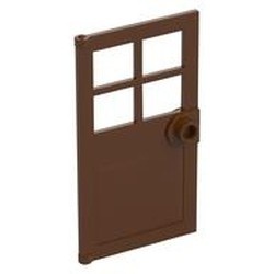 60623-88G Deur 1x4x6 met 4 raampjes, deurknop voor in frame bruin, roodachtig gebruikt *1C031