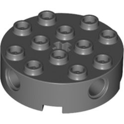6222-85G Steen, rond 4x4 met gaten grijs, donker (blauwachtig) gebruikt *5D000