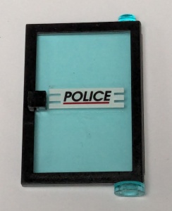 73435c02pb01-11G Deur 1x4x5 rechts met transparant lichtblauw glas en 'POLICE' zwart gebruikt *5S047
