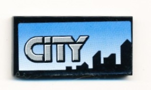 87079pb0014-11G Tegel 2x4 met CITY op blauwe achtergrond (Sticker) zwart gebruikt *5t14-01