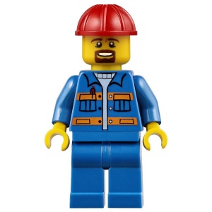 con009G Bouwvakker - Rode helm, blauwe overall met oranje strepen gebruikt *0M0000