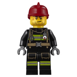 cty0343 Brandweerman reflectiestrepen donkerrode helm gezicht met wond NIEUW *0M0000