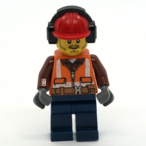 cty0653G Man met oranje vest, constructiehelm en oorbescherming gebruikt *0M0000