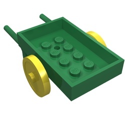 fabad6c01-6G FABULAND kruiwagen met gele wielen groen gebruikt *