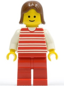 hor021G Horizontale strepen rood, witte armen, rode benen, bruin haar vrouw gebruikt *0M0000