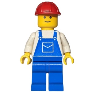 ovr001G Wit hemd, blauwe overall- blauwe benen- rode constructiehelm gebruikt *0M0000