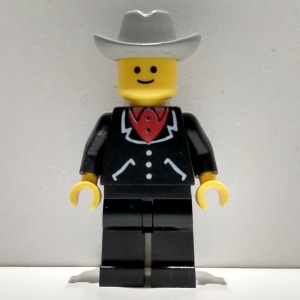 trn023G Suit met 3 Buttons Zwarte - Zwarte benen, Lichtgrijze Cowboy Hat gebruikt *0M0000