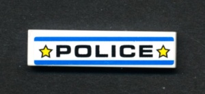 2431pb133-1G Tegel 1x4 Police met gele sterren (Sticker) wit gebruikt *5t04-02