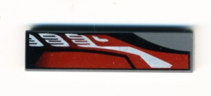 2431px19-85G Tegel 1x4 zilver, rood en zwart patroon RECHTS grijs, donker (blauwachtig) gebruikt *5t04-10