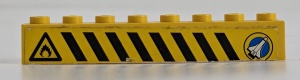3008pb039-3G Steen 1x8 Zwarte en gele strepen, vlam links, shuttle rechts (Sticker) geel gebruikt *5V08-05