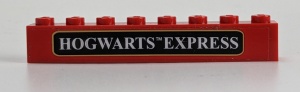 3008pb044B-5G Steen 1x8 Hogwarts Espress TM (Sticker) rood gebruikt *5V08-06
