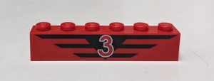 3009pb016-5G Steen 1x6 nummer 3 met zwarte lijnen rood gebruikt *5V06-08