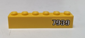 3009pb147R-3G Steen 1x6 met 7939 in wit RECHTS (Sticker) geel gebruikt *5V06-07