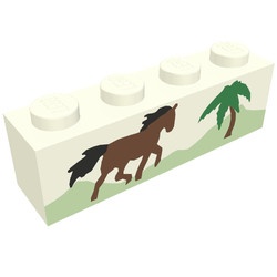 3010pb022-1G Steen 1x4 met rennend paard en palmboom wit gebruikt *5V04-03