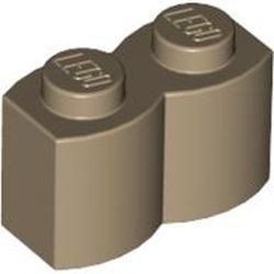 30136-69G Steen 1x2 gewelfd (pallisaden) crème,donker gebruikt *1R005
