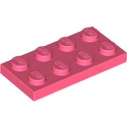 3020-220 Platte plaat 2x4 rood, koraal NIEUW *1B204