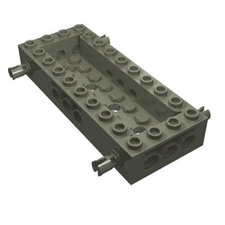 30643-10G Bodemplaat met wielhouders 4x10x 1 1/3 met technic gaten donker, grijs (klassiek) gebruikt *3D000