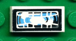 3069bpb0025-1G Tegel 1x2 zwart, blauw en wit patroon (Sticker) wit gebruikt *5T02-04