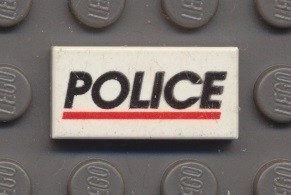 3069bpx29-1G Tegel 1x2 POLICE met rode streep wit gebruikt *5T02-06