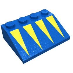 3297p02-7G Dakpan bedrukt 33 3x4 met gele driehoeken blauw gebruikt *5R000