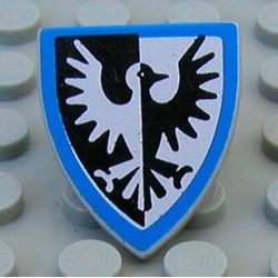 3846px9-86G Schild driehoekig zwarte valk blauwe rand grijs, licht (blauwachtig) gebruikt *0L0000