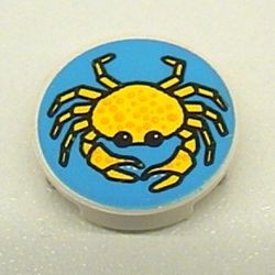 4150px14-1G Tegel 2x2 rond met gele krab op blauwe achtergrond wit gebruikt *5T07-02