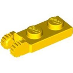 44302-3G Scharnierplaat 1x2- TWEE houders aan einde geel gebruikt *1B332