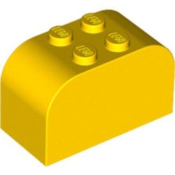 4744-3G Steen 2x4 afgerond boven met 4 noppen bovenop geel gebruikt *0K0000