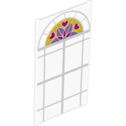 57895pb039-12 Glas voor raam 1x4x6 met wit ruitpatroon, hartjes en bloem transparant NIEUW *