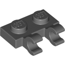 60470-85 Platte plaat 1x2 met TWEE horizontale clips grijs, donker (blauwachtig) NIEUW *1B291