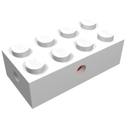 7049a-1G Steen 2x4 met gaten voor wielen met pinnen aan alle zijden rode onderkant wit gebruikt *