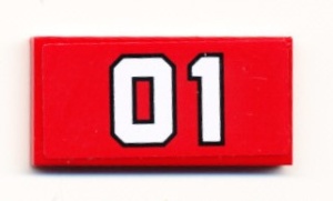 87079pb0019-5G Tegel 2x4 Nummer 01 (Sticker) rood gebruikt *5t14-01