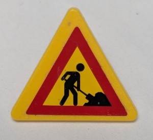 892pb013-3G Verkeersbord- driehoek met clip, wegwerkzaamheden (Sticker) geel gebruikt *1E009