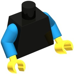 973c007-11G Zwart torso, blauwe armen, gele handen zwart gebruikt *0B0000