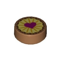 98138pb094-150 Tegel 1x1 ROND met magenta hart caramel, midden NIEUW *0L0000