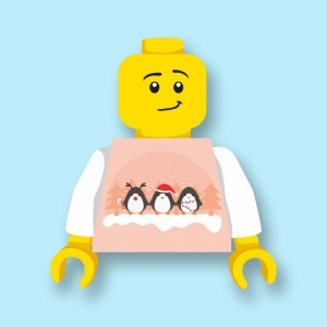 CUS9071 Torso (zonder hoofdje) Foute kersttrui roze met drie vogeltjes wit *0A000