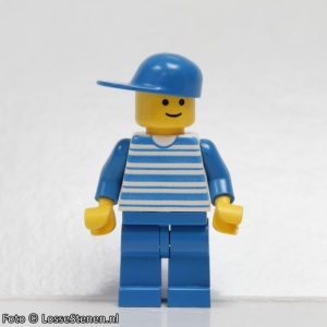 hor008G Horizontale strepen blauw, blauwe armen, blauwe benen, blauwe cap gebruikt *0M0000
