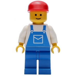 ovr003G Wit hemd, blauwe overall- blauwe benen- rode cap gebruikt *0M0000