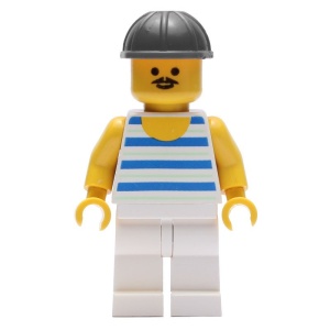 par026G Horizontal blauw/witte Strepen, witte benen, Zwarte Construction helm gebruikt *0M0000