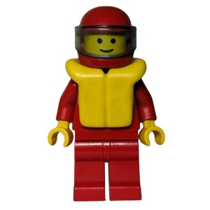 pln031G Effen rode torso, rode benen, rode helm en reddingsvest gebruikt *0M0000