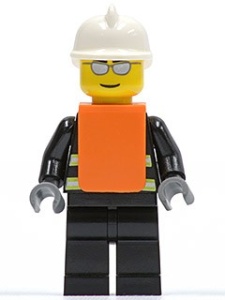 wc016G Fireman - Black Torso, Black benen and Orange Life Vest gebruikt *0M0000