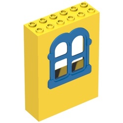 x637c01-3G Fabuland muur met vierkant blauw raam geel gebruikt *5D0000