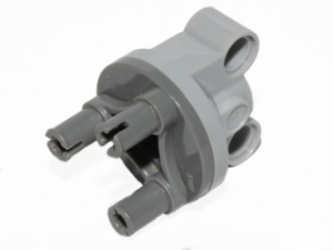 11950c01-86 Technic, besturing houder met 2 pingaten en MET donkerblauwgrijze ronde wielnaaf en 3 pinnen grijs, licht (blauwachtig) gebruikt *0L0000