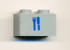 3004pb013-9G Steen 1x2 Vork & mes (Sticker) lichtgrijs (klassiek) gebruikt *5V02-12