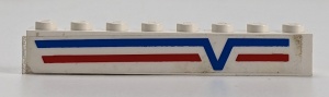 3008pb048R-1G Steen 1x8 blauwe en rode strepen RECHTS (Sticker) wit gebruikt *5V08-03